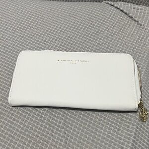 Adrienne Vittadini White Zip Wallet with Gold Accents